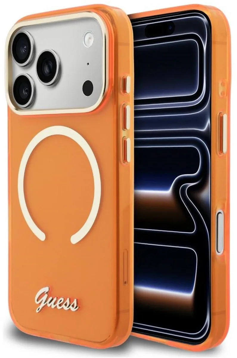 Iml Script Metal Magsafe Hoesje Voor Iphone 17 Pro: Duurzame Bescherming Met Logo van Guess in Transparant – productfoto