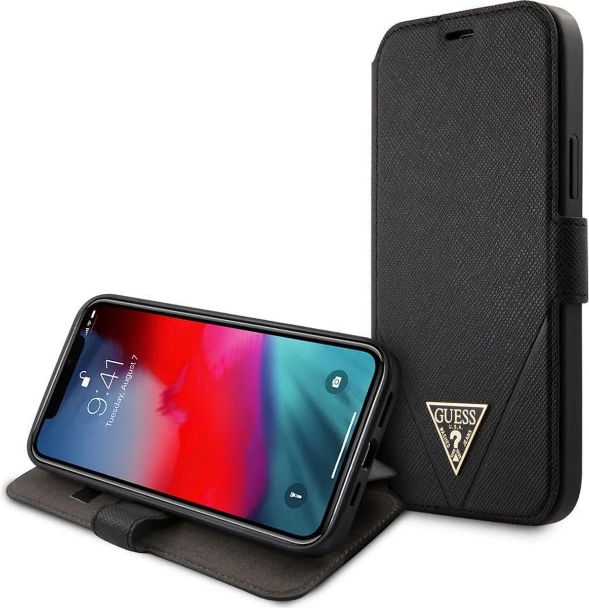 iPhone 12 Pro Max Bookcase hoesje van Guess in Zwart – productfoto