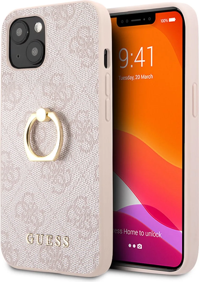 iPhone 13 Mini Back Cover Pu Leather Telefoonhoesje - Bescherm je Telefoon! van Guess in Roze – productfoto