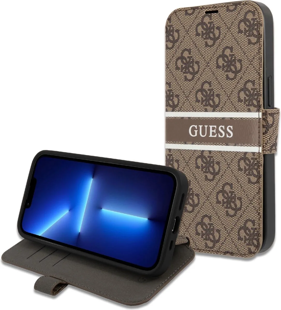 iPhone 13 Mini Bookcase hoesje de Guess en Marron – photo produit