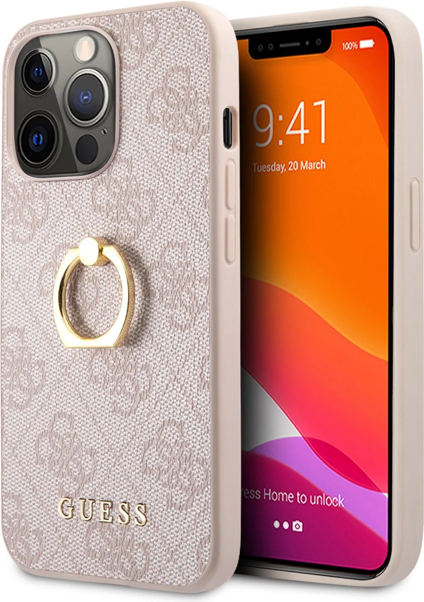 iPhone 13 Pro Back Cover Hoesje - PU Leather - Bescherming voor Telefoon van Guess in Roze – productfoto