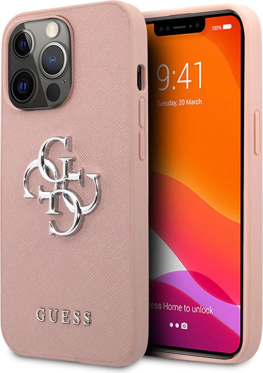 iPhone 13 Pro Back Cover Hoesje - Pu Saffiano, - Bescherm je Telefoon! van Guess in Roze – productfoto