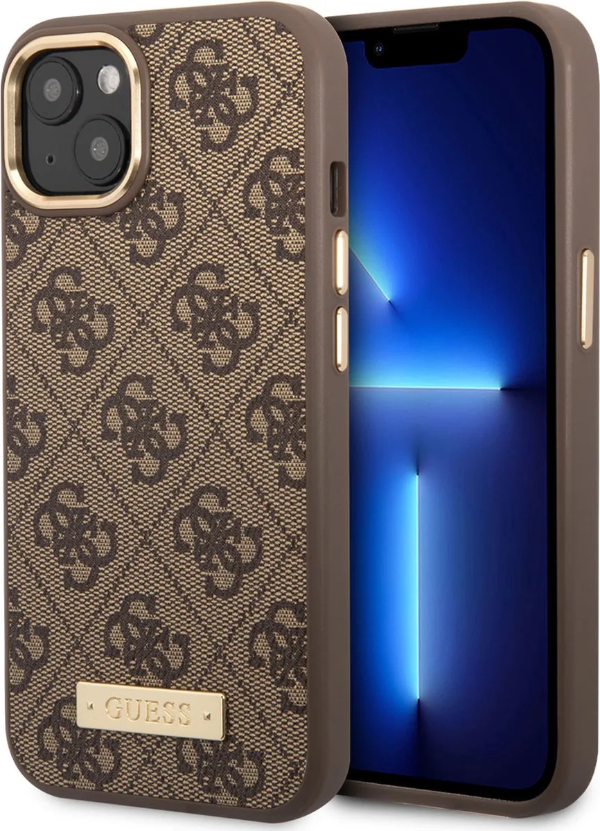 iPhone 14 Hardcase Backcover - 4G - Gold Camera & Buttons - Magsafe Compatible van Guess in Bruin – productfoto