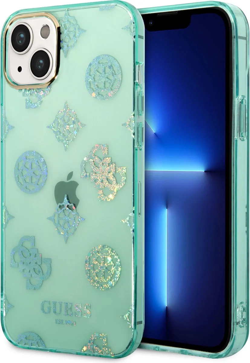 iPhone 14 Plus Hardcase Backcover - Peony Glitter - Turquoise van Guess in Groen – productfoto