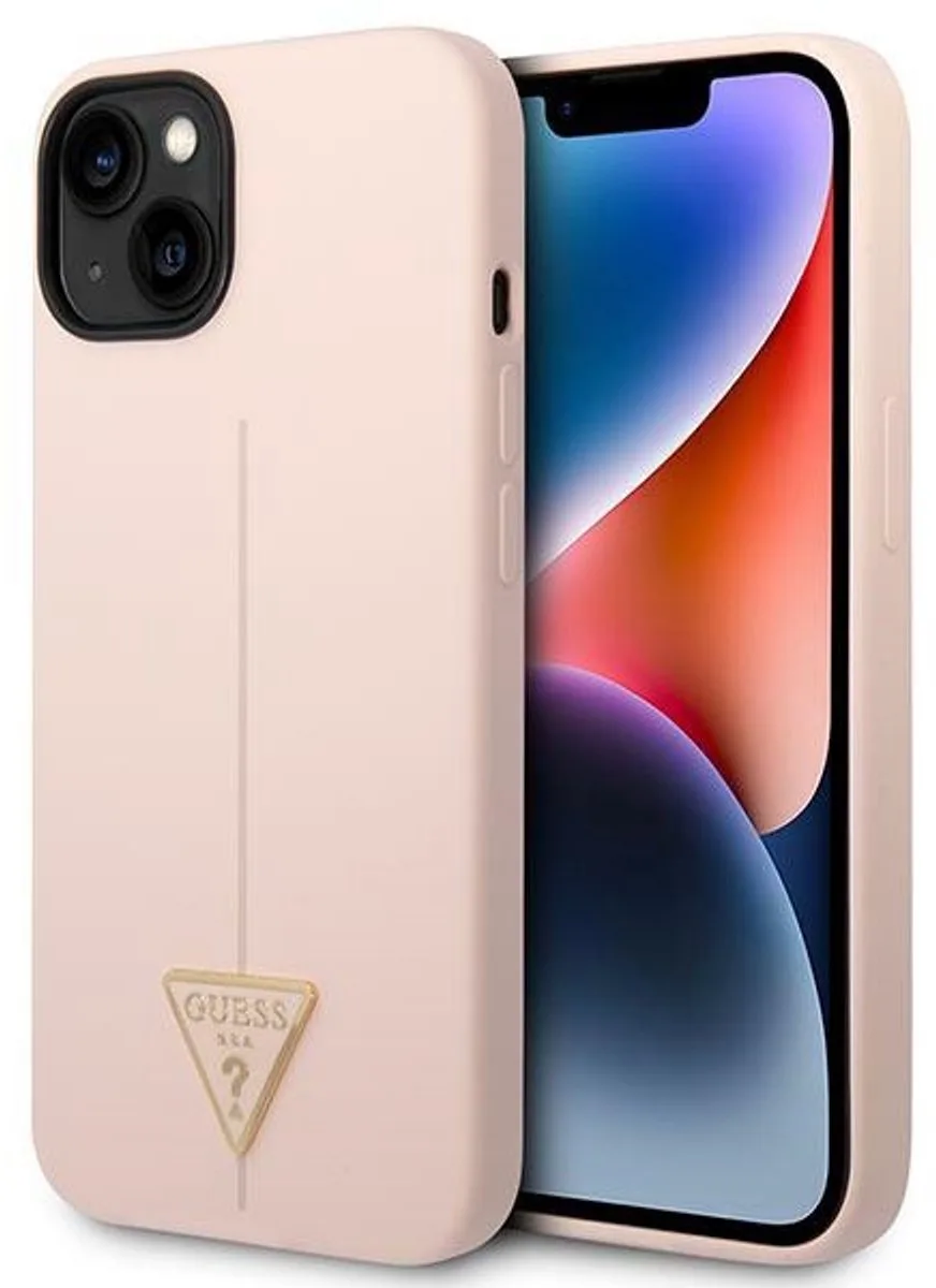 iPhone 14 Plus - Hoesje - Siliconen - Triangle van Guess in Roze – productfoto