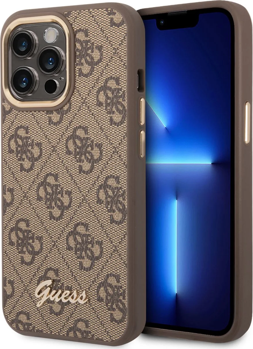 iPhone 14 Pro Hardcase Backcover - 4G - Metal Buttons & Camera von Guess in Braun – Produktfoto