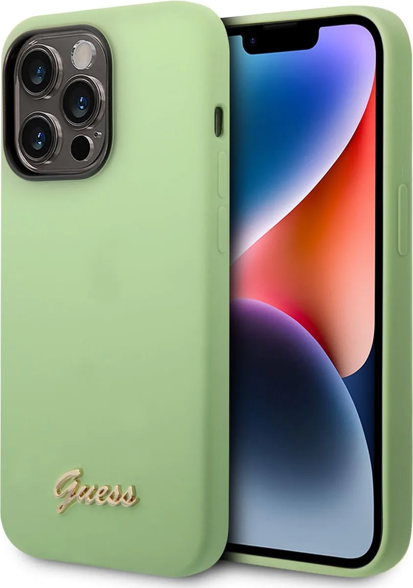 iPhone 14 Pro Max Silicone Backcover - Metal logo van Guess in Groen – productfoto