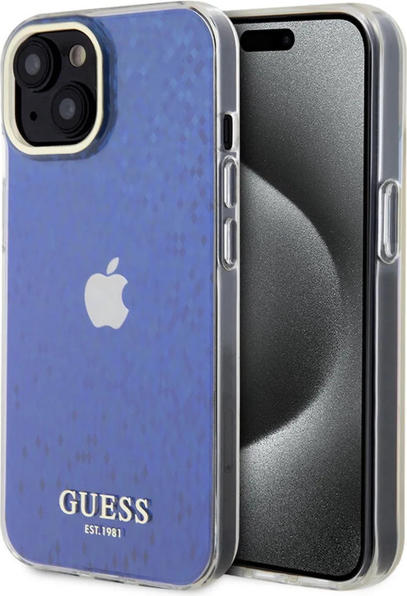 iPhone 15 Hardcase - Faceted Mirror - Disco Blue von Guess in Blau – Produktfoto