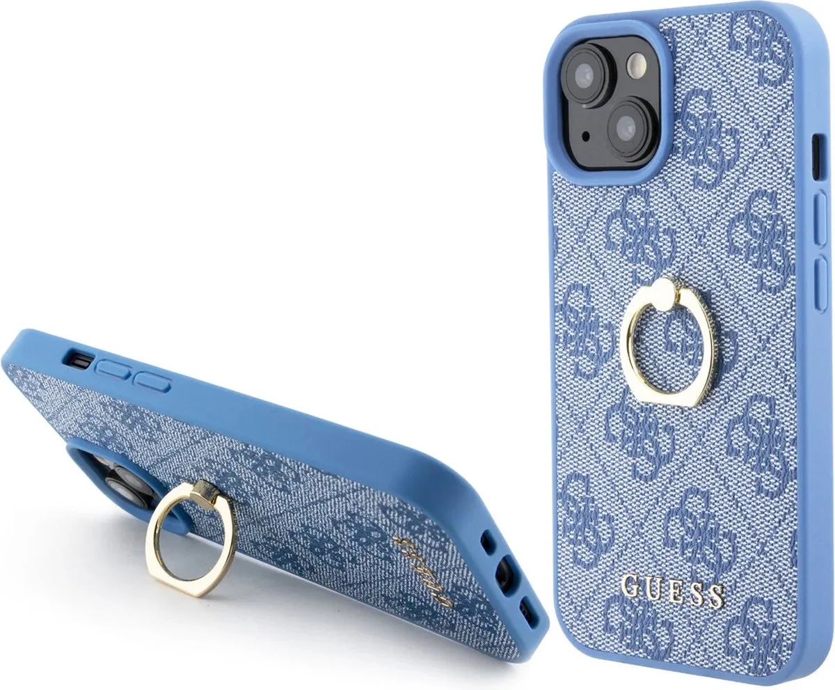 iPhone 15 Hardcase hoesje - 4G - Met Ringhouder van Guess in Blauw – productfoto