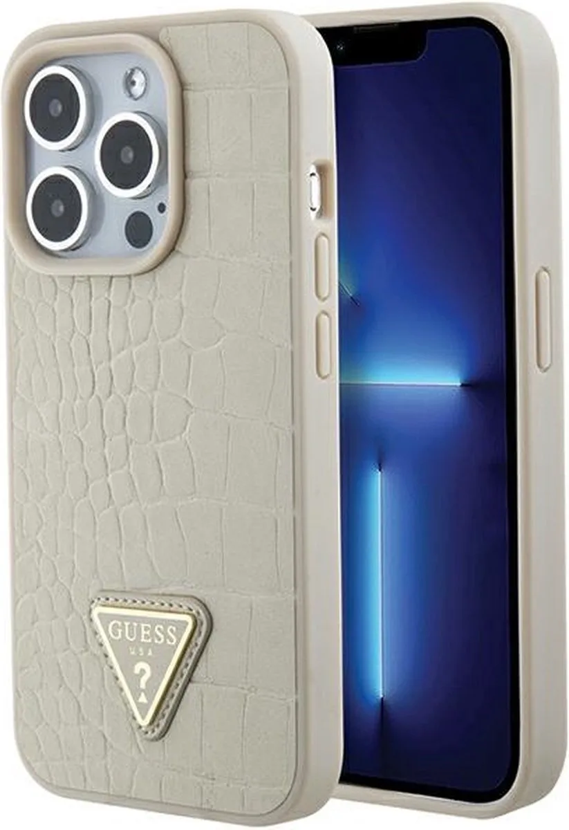 iPhone 15 Plus Case Cover Croco Triangle van Guess in Beige – productfoto