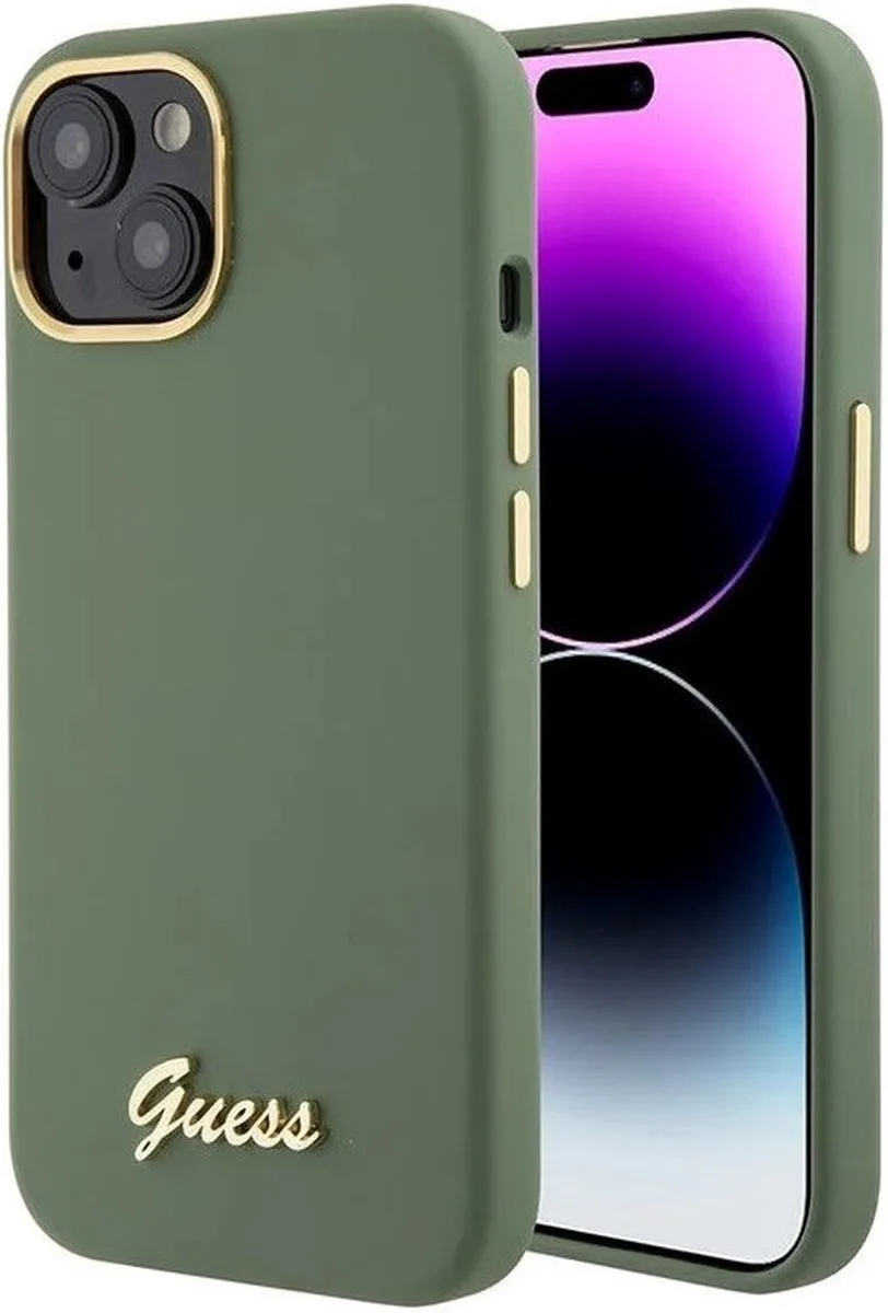 iPhone 15 Plus TPU Back Cover hoesje - 4G Metal Logo - Strass van Guess in Khaki – productfoto