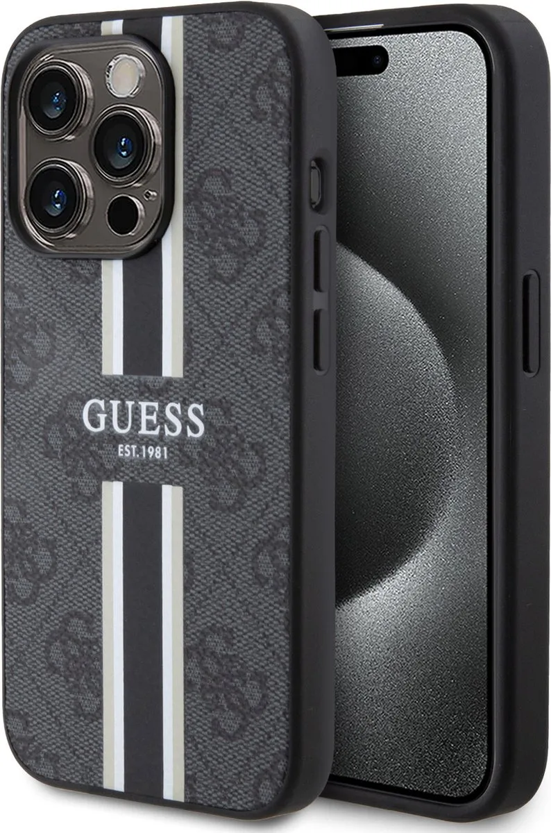 iPhone 15 Pro Backcover – hoesje 4G – Printed Stripes van Guess in Zwart – productfoto