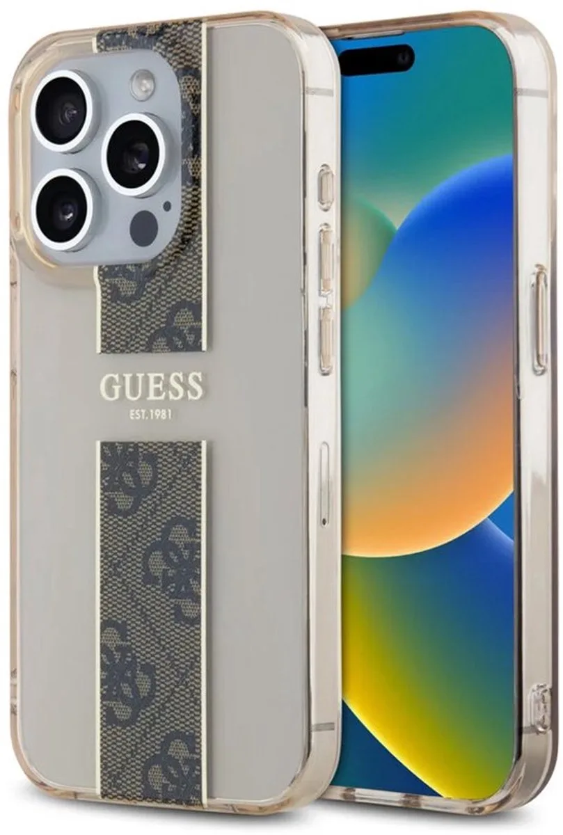 iPhone 15 Pro Backcover hoesje IML 4G Stripe van Guess in Bruin – productfoto