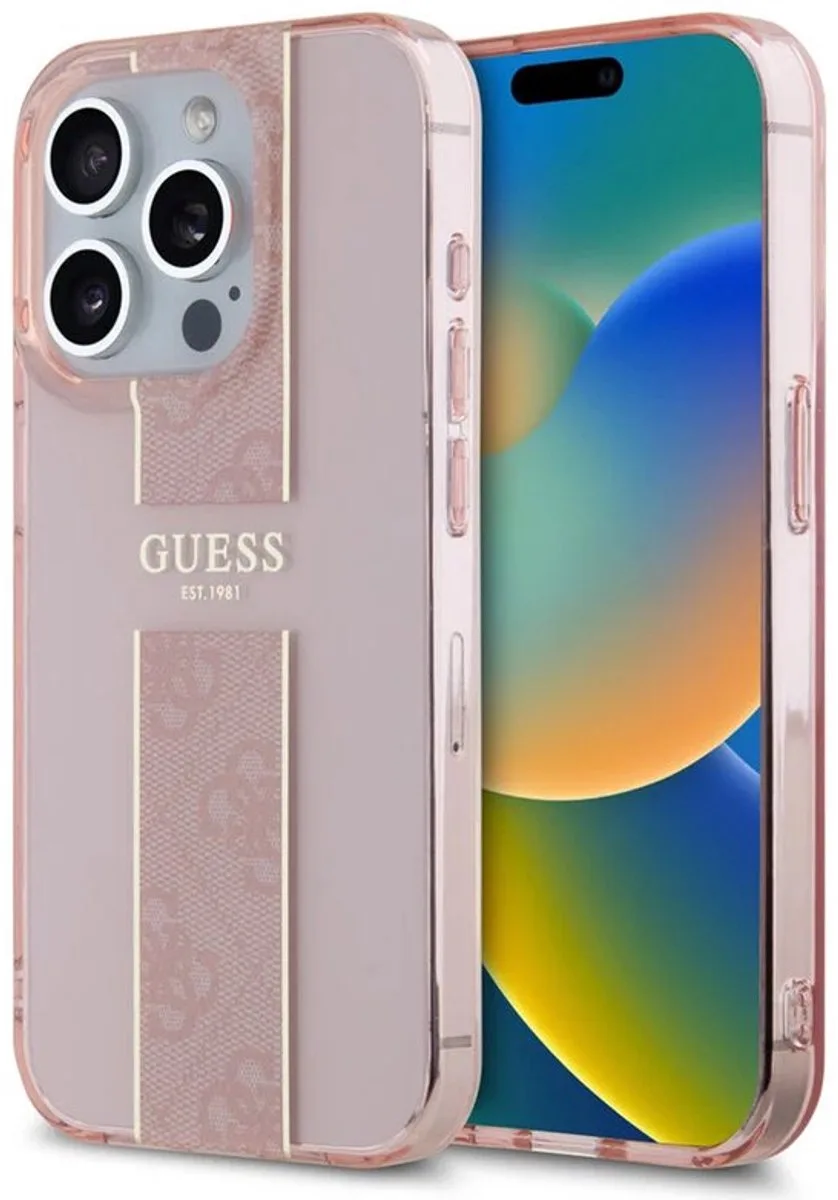 iPhone 15 Pro Backcover hoesje IML 4G Stripe fra Guess i Lyserød – produktbillede