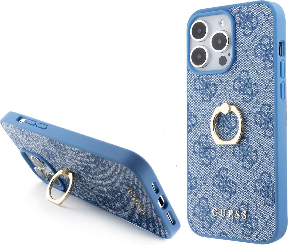 iPhone 15 Pro Hardcase hoesje – Backcover – 4G Met Ringhouder von Guess in Blau – Produktfoto