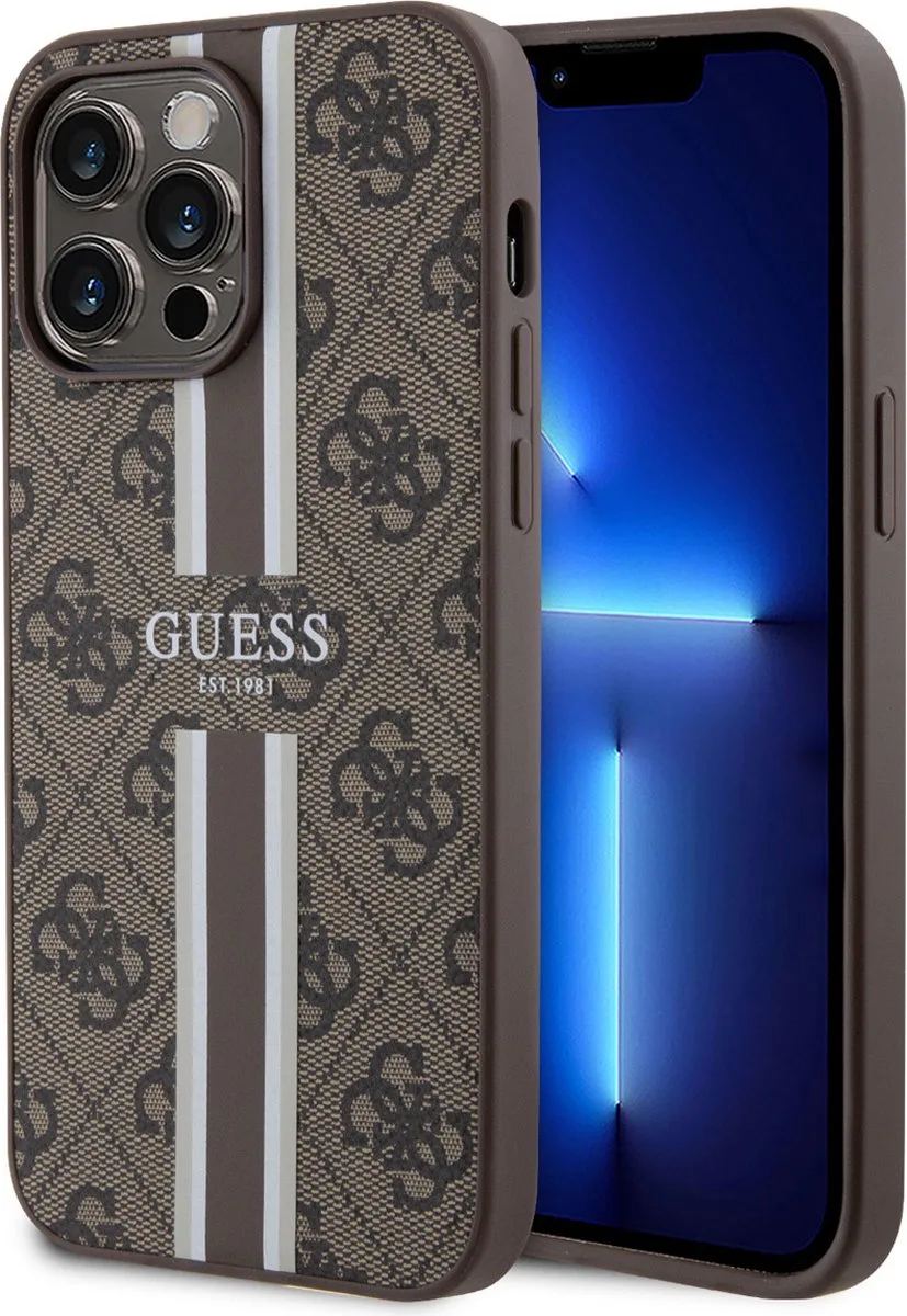 iPhone 15 Pro Max Hardcase hoesje – 4G Printed Stripes von Guess in Braun – Produktfoto