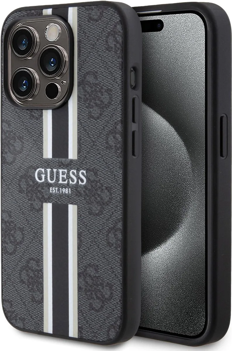 iPhone 15 Pro Max TPU Back Cover hoesje – 4G printed stripes de Guess en Noir – photo produit