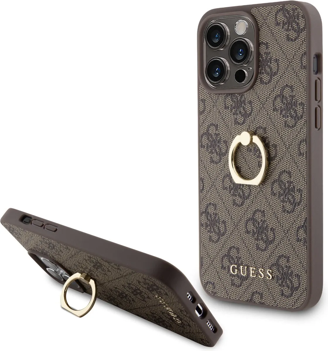 iPhone 15 Pro Max TPU Back Cover hoesje – Glitter Glossy Script – Khaki van Guess in Bruin – productfoto