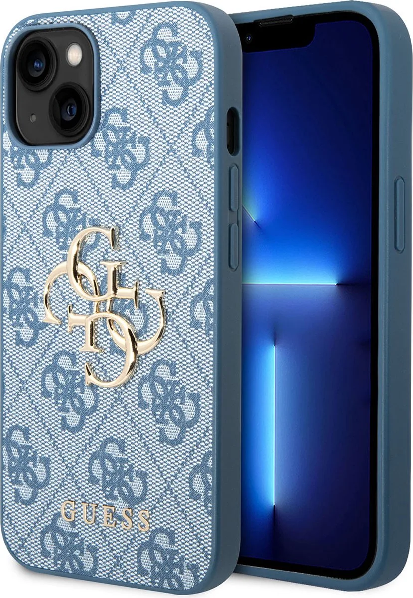 iPhone 15 TPU Back Cover hoesje - 4G - Big Metal Logo von Guess in Blau – Produktfoto