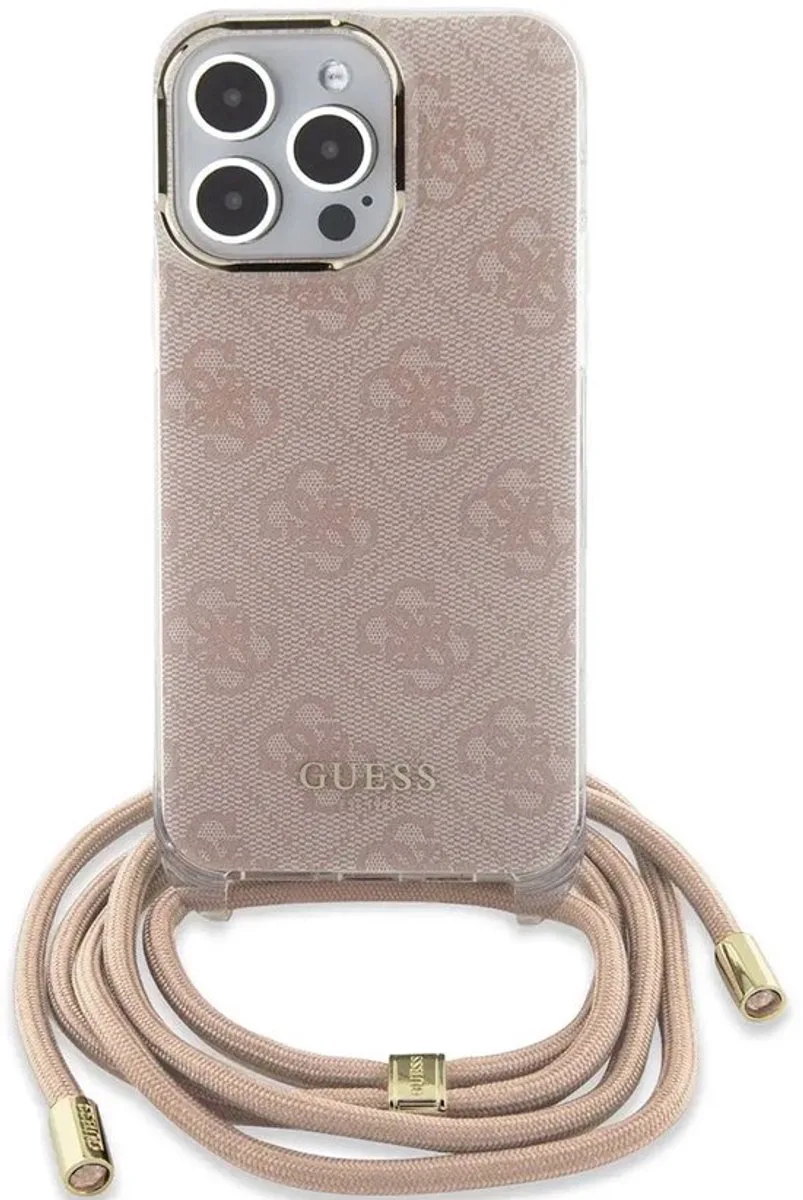 iPhone 16 Pro Backcover hoesje Crossbody cord 4G print - Roze von Guess in Rosa – Produktfoto