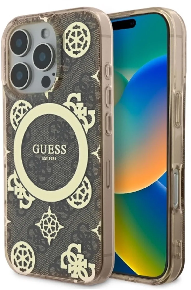 iPhone 16 Pro Backcover hoesje Magsafe IML peony von Guess in Braun – Produktfoto