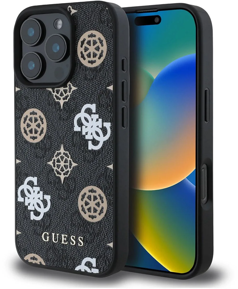 iPhone 16 Pro Backcover hoesje Magsafe PU peony de Guess en Noir – photo produit