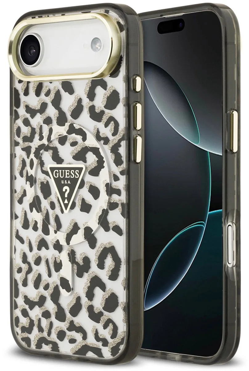 iPhone 17 Air Backcover hoesje - Magsafe - Leopard Glitter Edition by Guess in Black – product photo