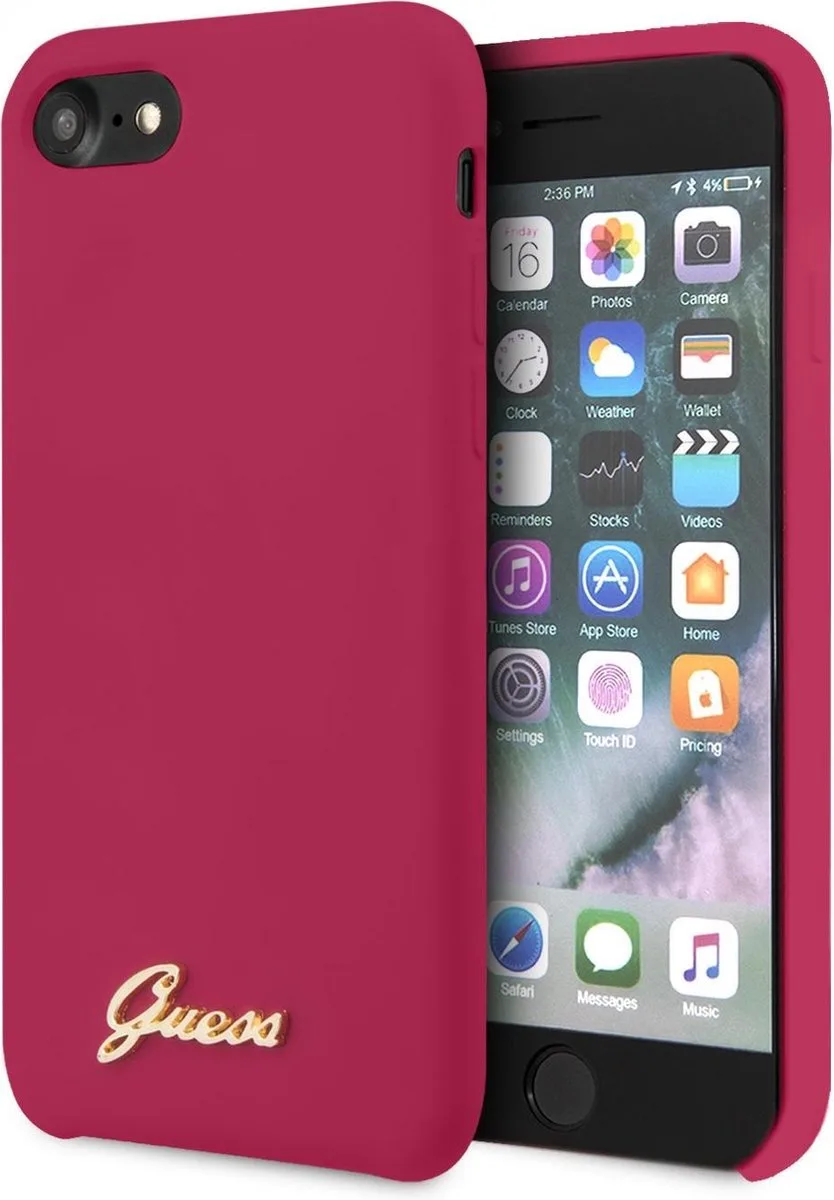 iPhone SE2 (2020) & iPhone 8 Burgundy Backcover hoesje - Liquid Retro Logo von Guess in Donkerroze – Produktfoto