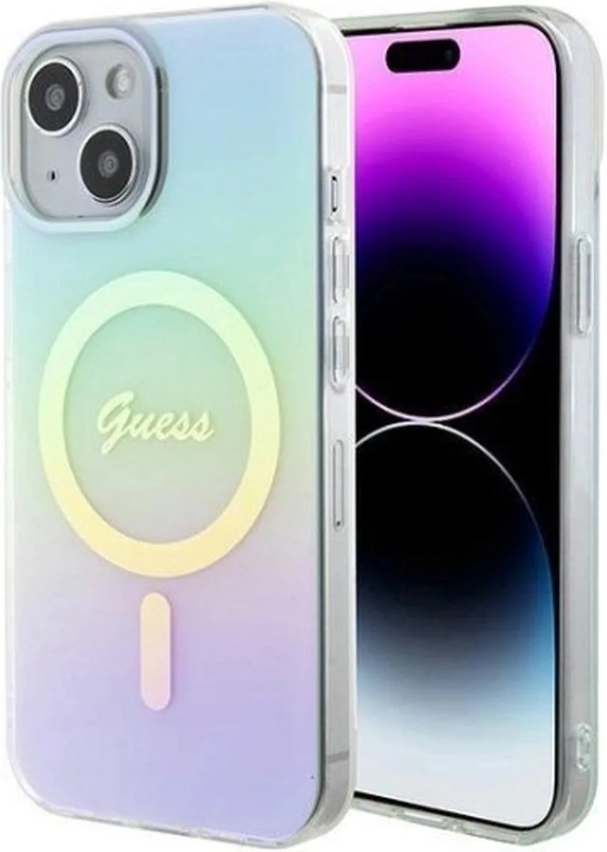 Iridescent Back Case (MagSafe Compatible) - Geschikt voor Apple iPhone 15 (6.1") van Guess in Turquoise – productfoto