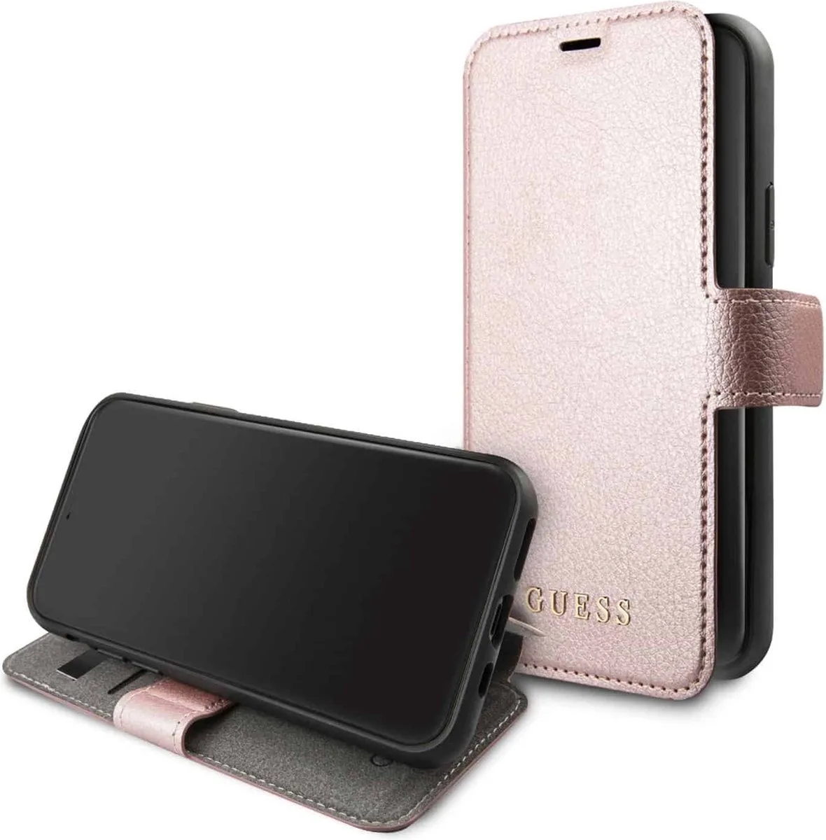 Iridescent Boekmodel hoesje geschikt voor iPhone 12 Pro en 12 Rosegoud fra Guess i Roségoud – produktbillede