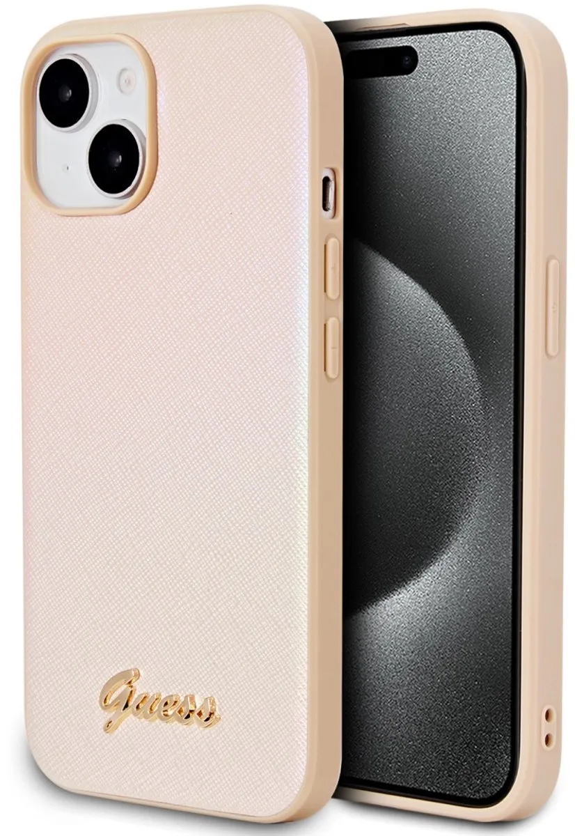 Iridescent Metal Script Back Case - Apple iPhone 15 (6.1") von Guess in Gold – Produktfoto