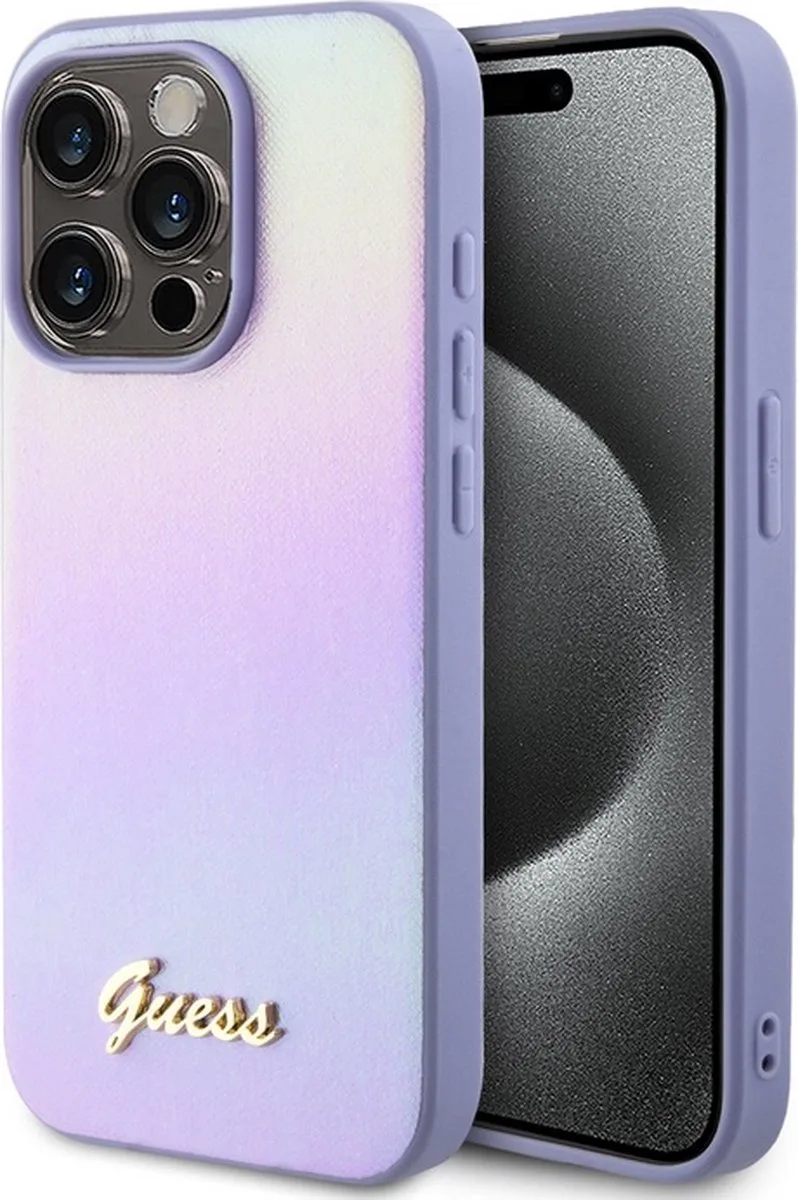 Iridescent Metal Script Back Case - Apple iPhone 15 Pro (6.1") von Guess in Lila – Produktfoto