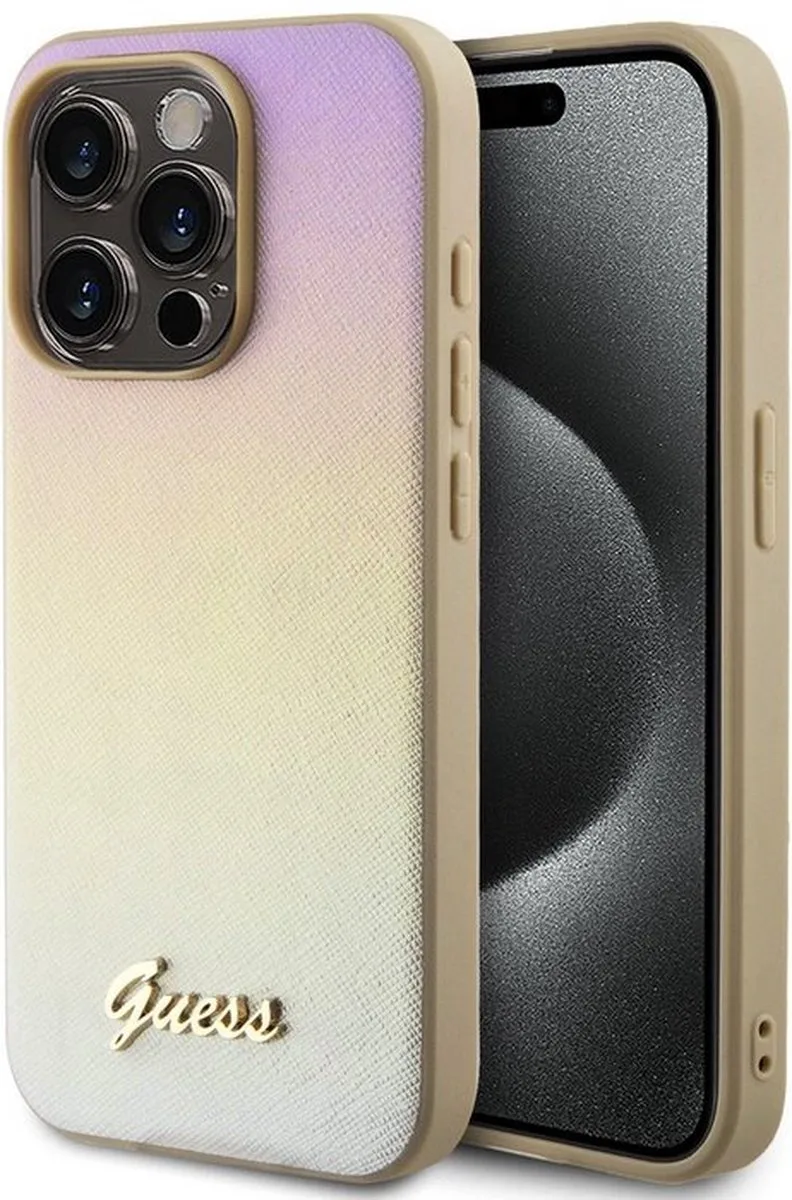 Iridescent Metal Script Back Case - Apple iPhone 15 Pro Max (6.7") von Guess in Gold – Produktfoto
