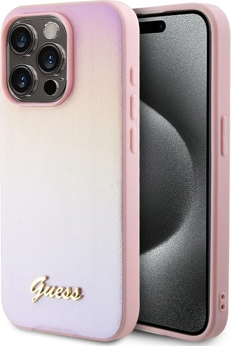 Iridescent Metal Script Back Case - Apple iPhone 15 Pro Max (6.7") von Guess in Rosa – Produktfoto