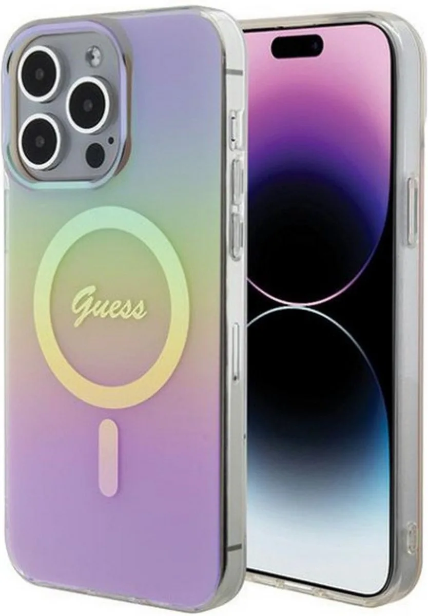 Iridescent Script Back Case (MagSafe Compatible) - Geschikt voor Apple iPhone 15 Pro (6.1") von Guess in Rosa – Produktfoto