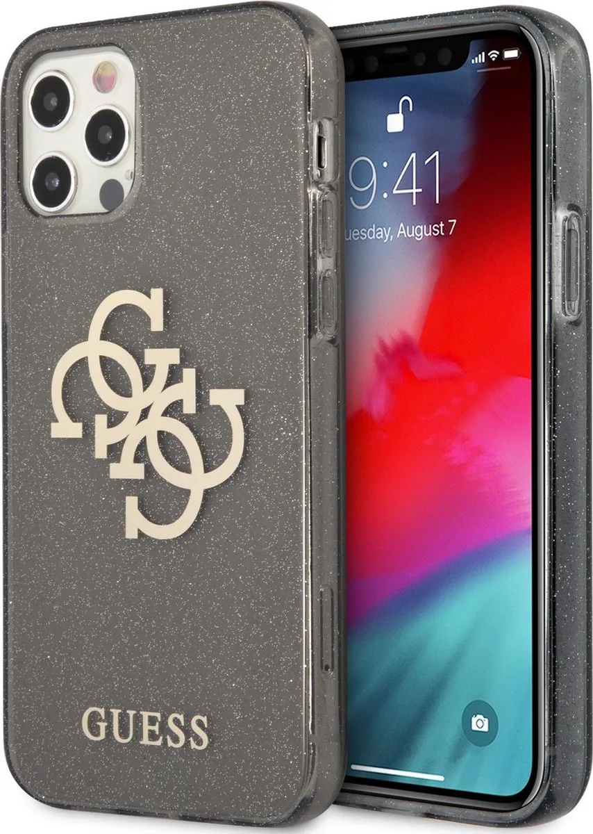 Limited Edition GUESS Hardcase TPU Glitter Groot Goud en iPhone 12/12 Pro fra Guess i Sort – produktbillede