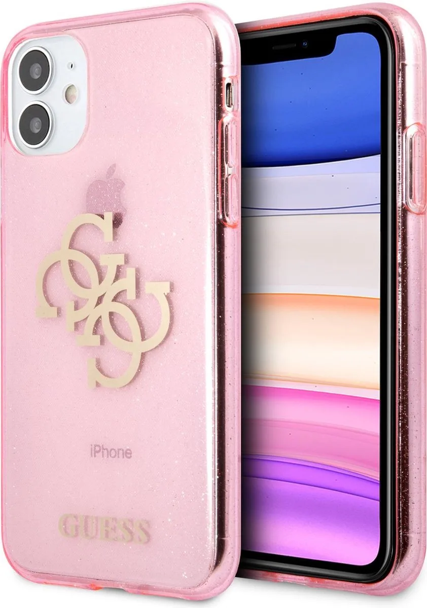 Limited Edition Guess iPhone 11 6,1" harde hoes Groot Glitter Logo fra Guess i Lyserød – produktbillede