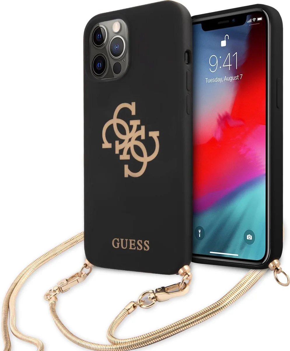 Limited Edition Guess soft touch silicone hoesje met koord iPhone 12 Pro Max van Guess in Zwart – productfoto