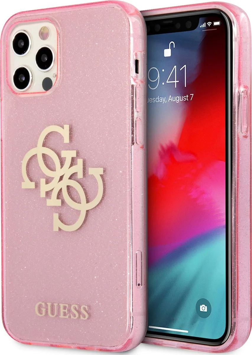 Limited Edition Guess TPU Full Glitter Case voor iPhone 12/12 Pro von Guess in Rosa – Produktfoto
