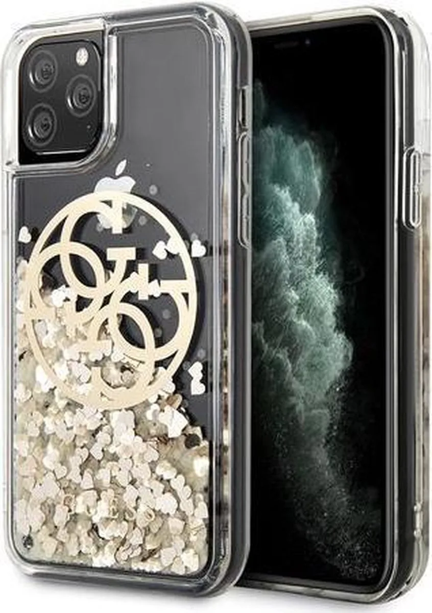 Liquid Glitter Circle Back Case - Geschikt voor Apple iPhone 11 Pro (5.8") - Goud van Guess in Goud – Circle – productfoto