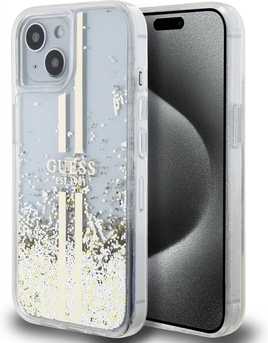 Liquid Glitter Gold Stripe Back Case - Apple iPhone 15 (6.1") van Guess in Transparant – productfoto