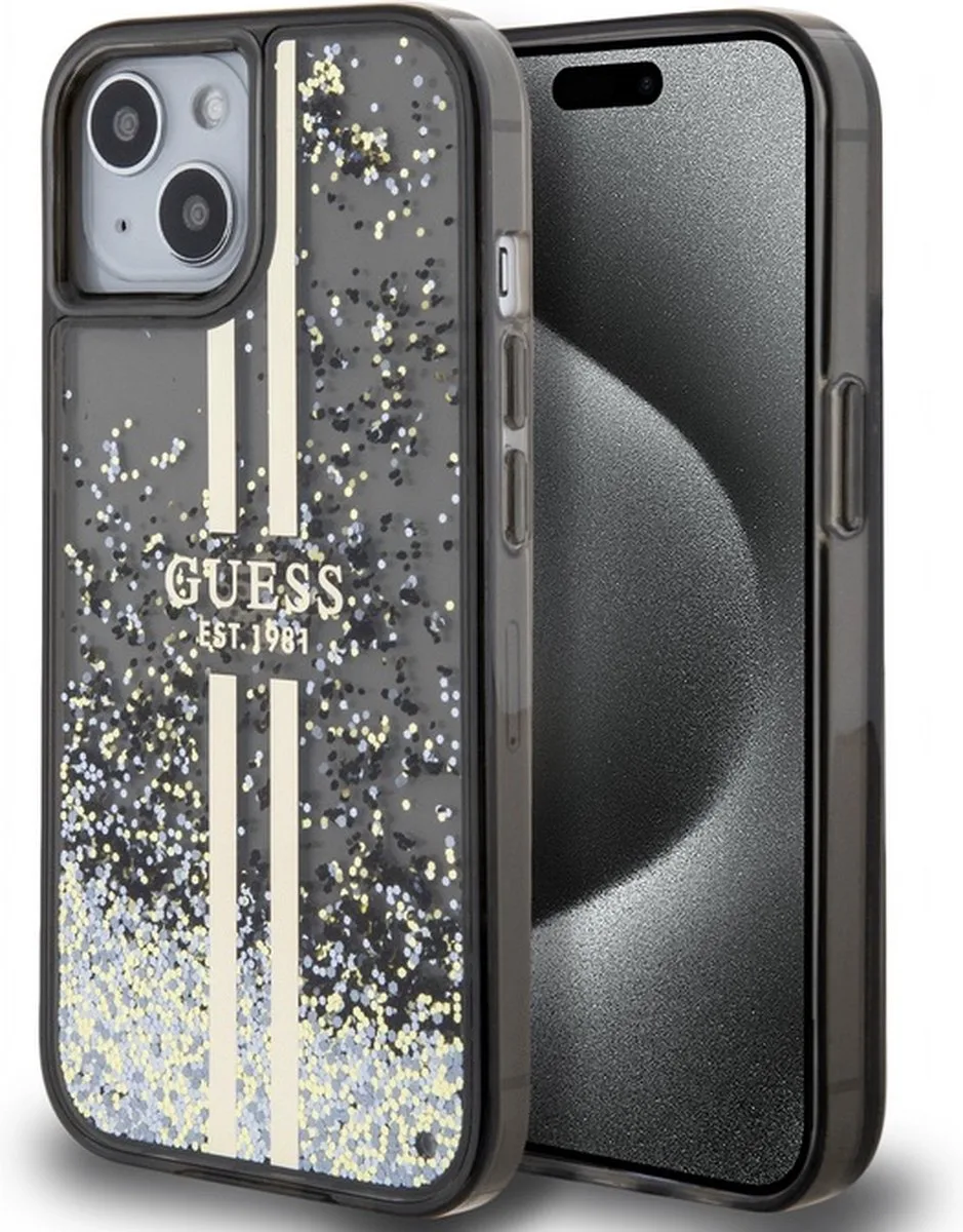 Liquid Glitter Gold Stripe Back Case - Apple iPhone 15 Plus (6.7") fra Guess i Sort – produktbillede