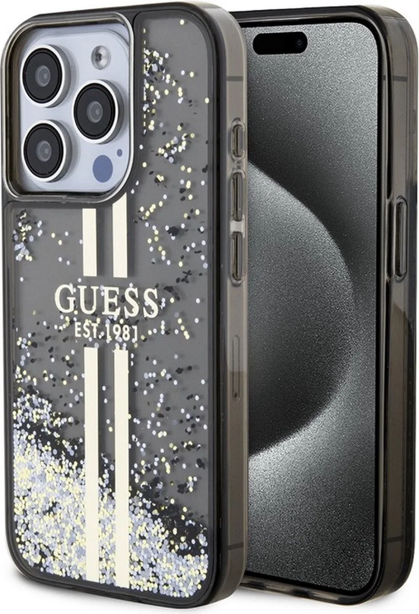 Liquid Glitter Gold Stripe Back Case - Apple iPhone 15 Pro (6.1") fra Guess i Sort – produktbillede