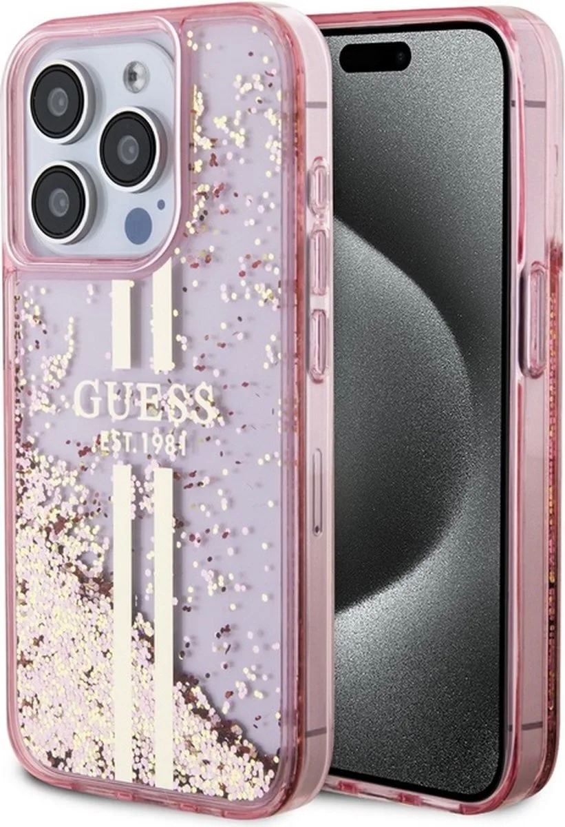 Liquid Glitter Gold Stripe Back Case - Apple iPhone 15 Pro (6.1") de Guess en Rose – photo produit