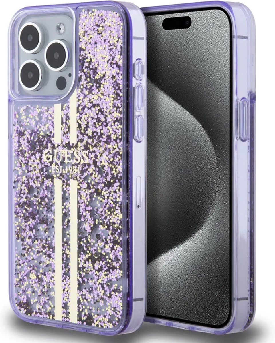 Liquid Glitter Golden Stripes Back Case - Geschikt voor Apple iPhone 15 Pro Max de Guess en Violet – photo produit