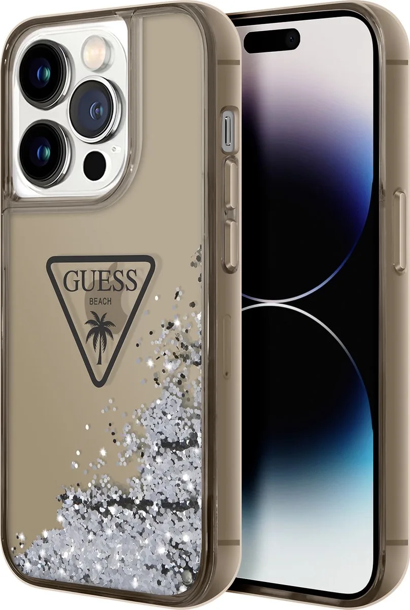 Liquid Glitter Triangle Back Case - Geschikt voor Apple iPhone 14 Pro Max (6.7") de Guess en Noir, Bleu – photo produit