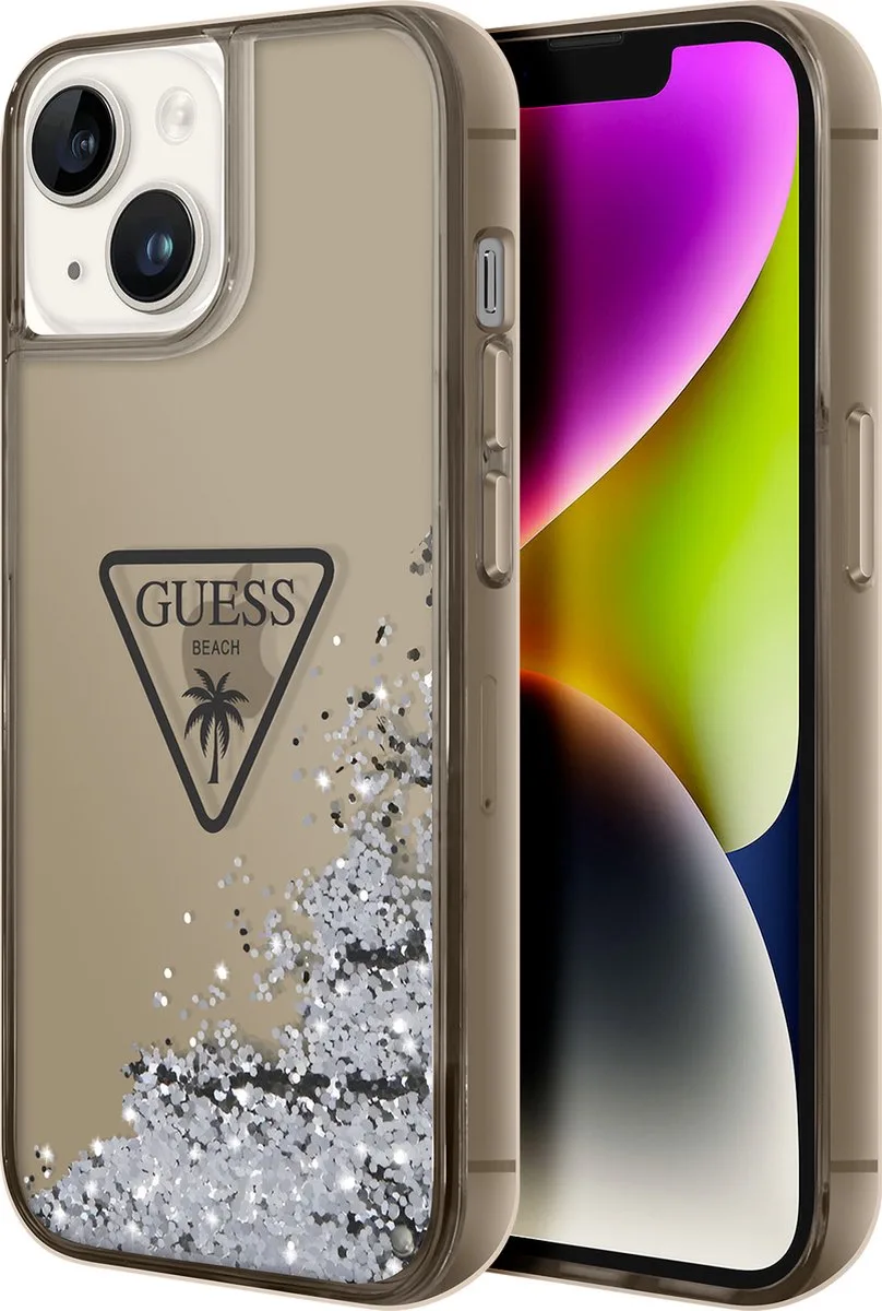 Liquid Glitter Triangle Back Case voor Apple iPhone 14 (6.1") de Guess en Noir, Bleu – photo produit