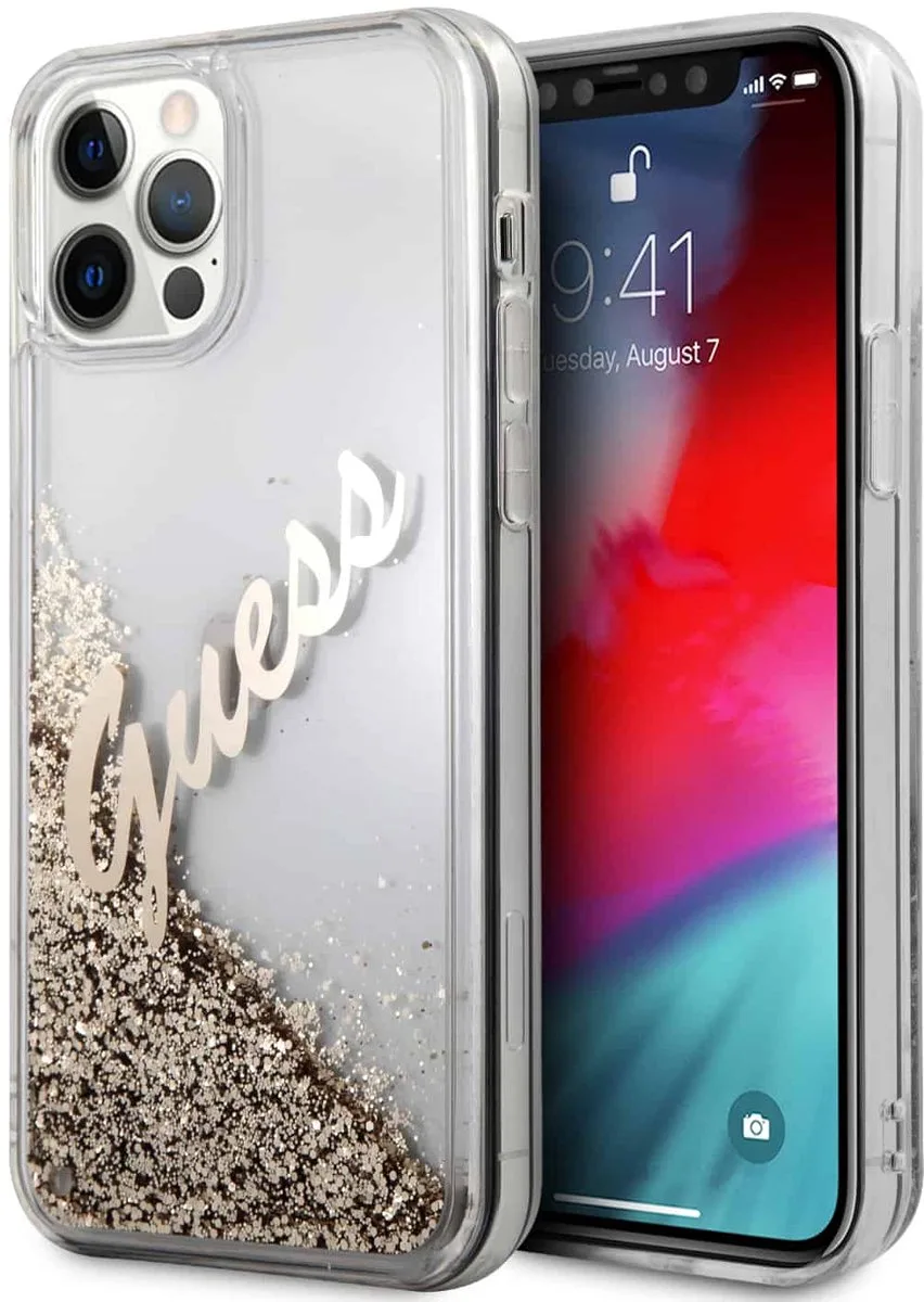 Liquid Glitter Vintage Backcase hoesje iPhone 12 Pro en 12 de Guess en Or – photo produit