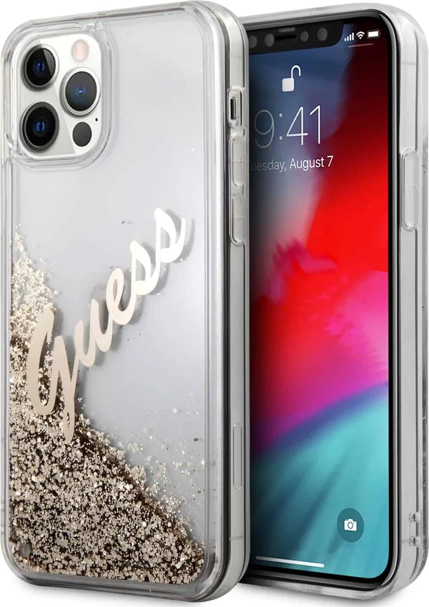Liquid Glitter Vintage Backcase hoesje iPhone 12 Pro Max de Guess en Or – photo produit