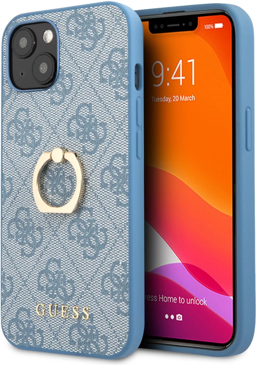 Logo Backcase met Ringhouder iPhone 13 - Bauw von Guess in Blau – Produktfoto